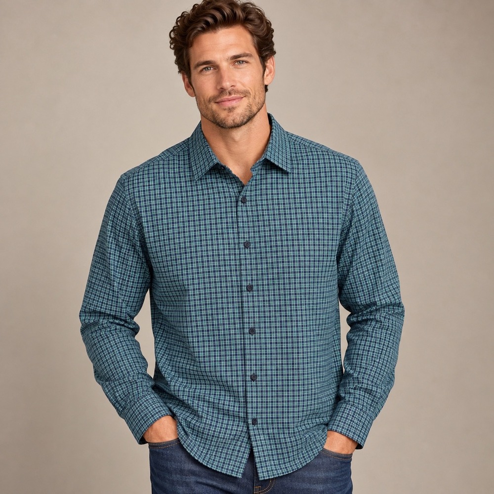Bonobos Performance Shirt Mens Large Green Slim Fit Excellent Grid Check 1903981